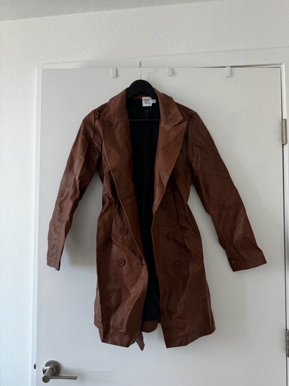 Princess Polly Brown Faux Leather Belted Trench Coat - S/M - Picture 5 of 7